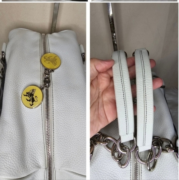 MCM RARE WHITE AND SILVER LEATHER AND CANVAS BOSTON BAG EXCELLENT CONDITION - Picture 8 of 11